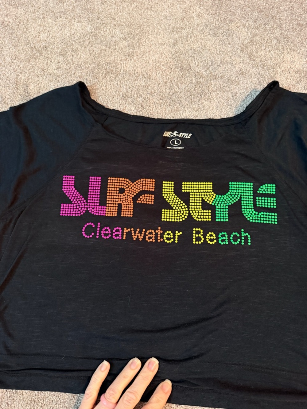 Surf Style Black Tee with Rainbow Dot Logo